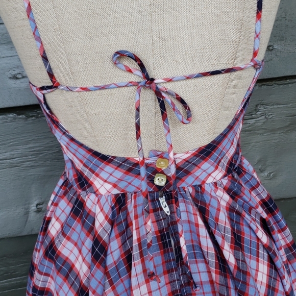 VINTAGE 70's Plaid Fit & Flare Apron Dress sz XS - Picture 5 of 8